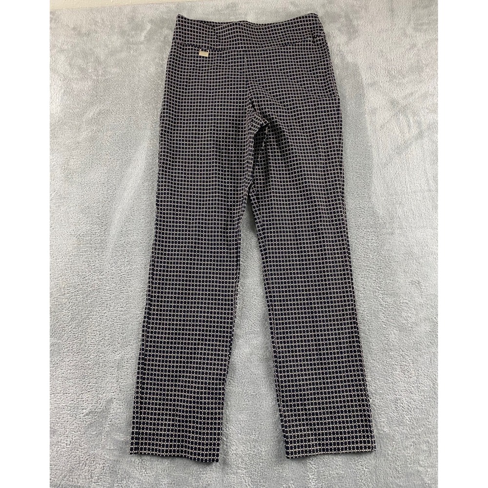 Courtenay Womens Size 8 Black Geometric Lattice Print Pull On Straight Leg Pants